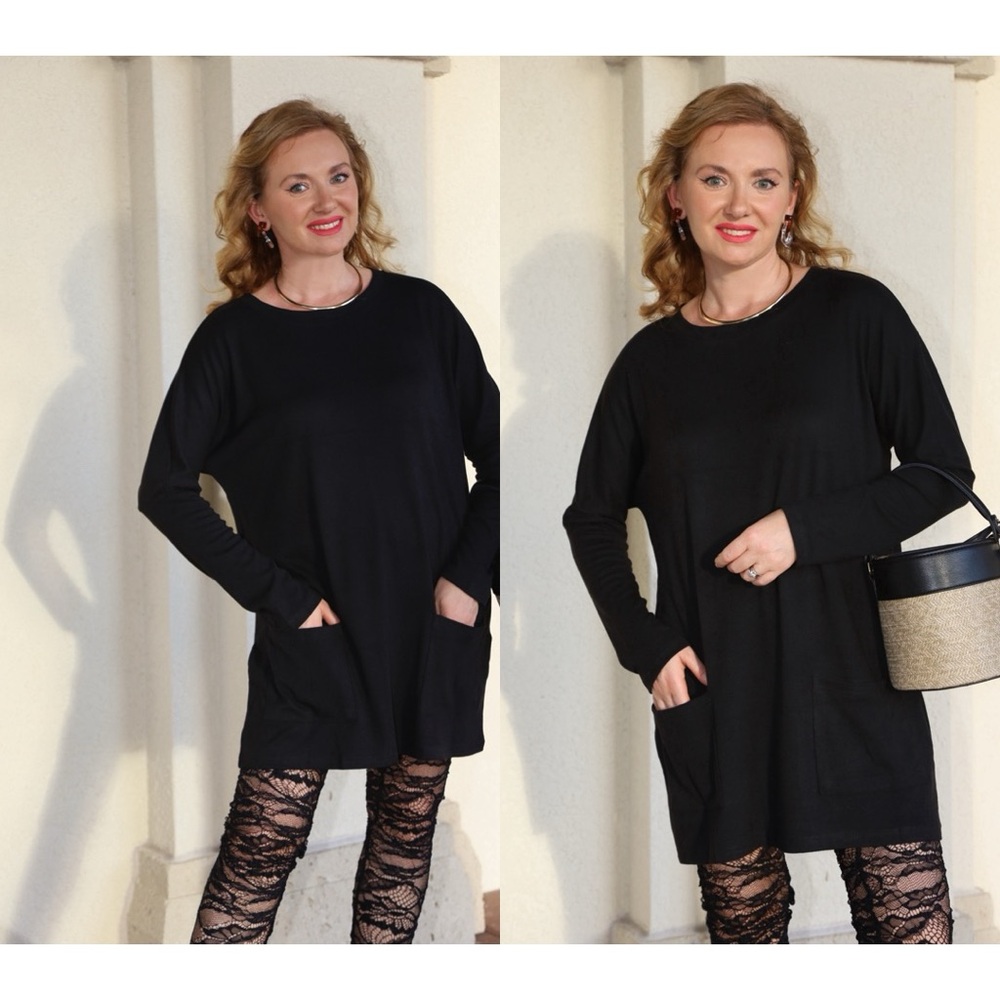 Dokotoo loose Black tunic, size S dropped shoulder, long sleeves